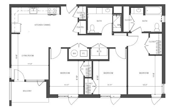 Floor Plan  A black and white floor plan of a house with labeled rooms.