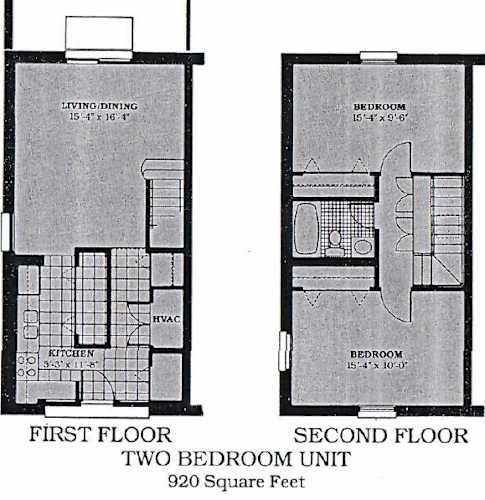 Floor Plan  A black and white image of a two bedroom apartment layout.