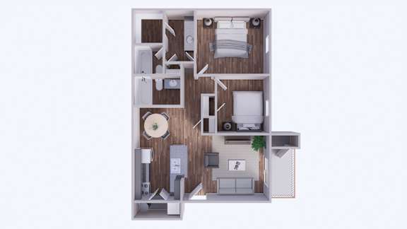 Floor Plan  A 3D rendered image of a small apartment layout.