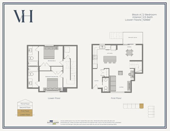 Floor Plan  A floor plan of a house with a living room, two bedrooms, a bathroom, and a kitchen.