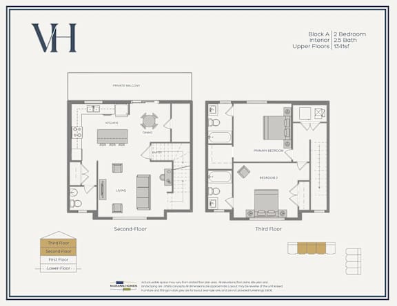 Floor Plan  A floor plan of a condo with a kitchen, living room, and bedrooms.