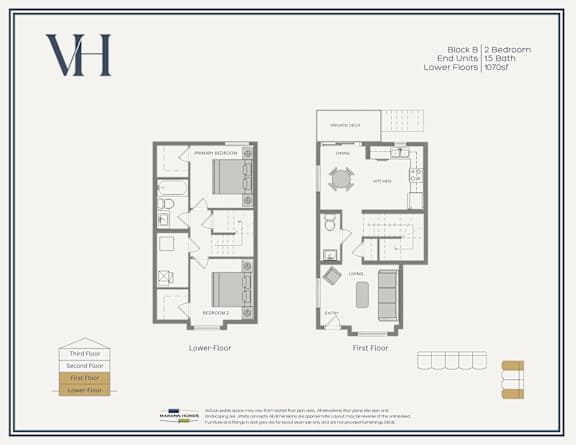 Floor Plan  A floor plan for a home with two bedrooms and 15 baths.