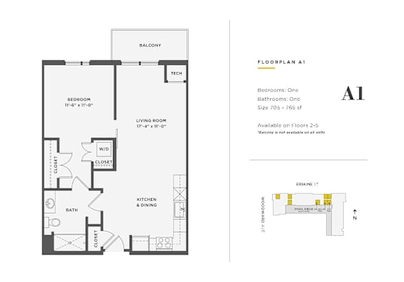 Floor Plan  1 Bedroom Unit - A1