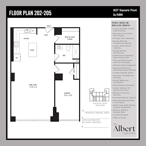 Floor Plan  A floor plan for a 2 bedroom apartment with a living room, kitchen, and bathroom.