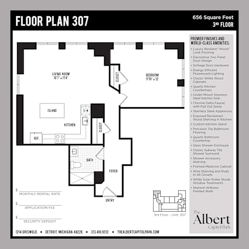 Floor Plan  A floor plan for a 3rd floor apartment at The Albert Capitol Park.