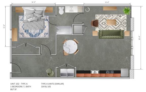 Floor Plan  1 Bedroom (Phase 1)