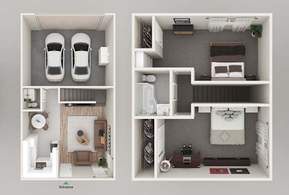 Floor Plan  a 3d rendering of a bedroom and a living room with 3d floor plans