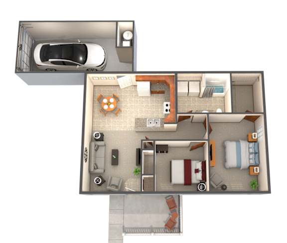 Floor Plan  A top down view of a car and a house.