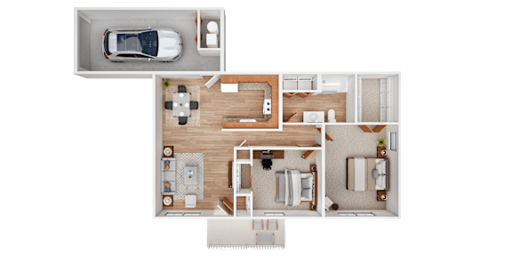 Floor Plan  A floor plan of a house with a garage and a car.