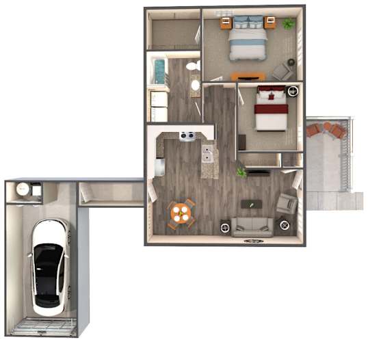 Floor Plan  A 3D floor plan for Brentwood II apartment