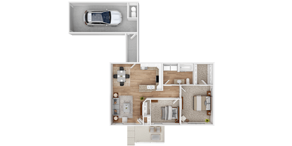 Floor Plan  A floor plan of a house with a garage and a car.