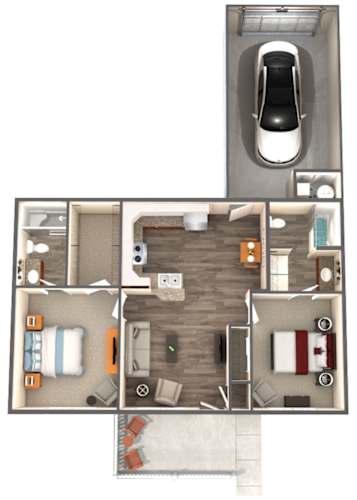 Floor Plan  A 3D floor plan for Crestwood IV apartment