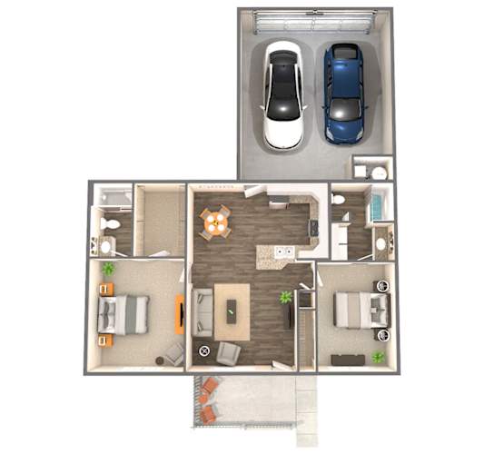 Floor Plan  A 3D floor plan for Deerwood II apartment
