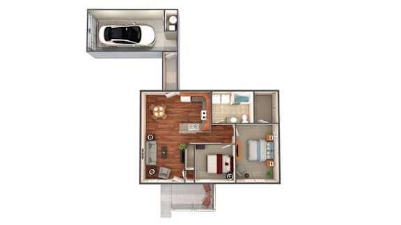 Floor Plan  A top down view of a house with a garage and a car.