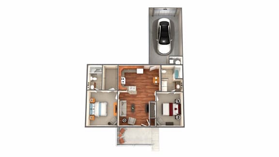 Floor Plan  A floor plan of a small apartment with a kitchen, living room, and bathroom.