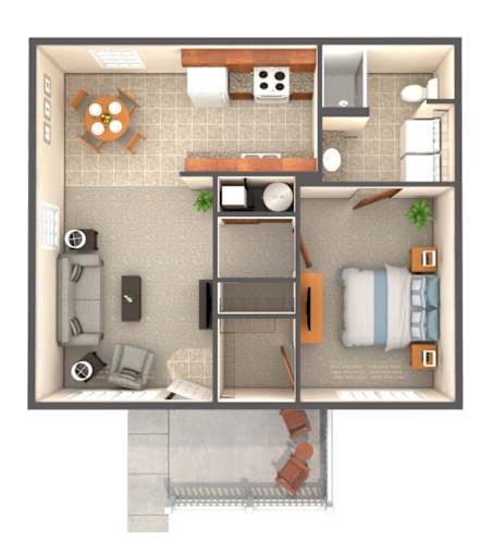 Floor Plan  Shawnee Lakes Apartments one bedroom floor plan