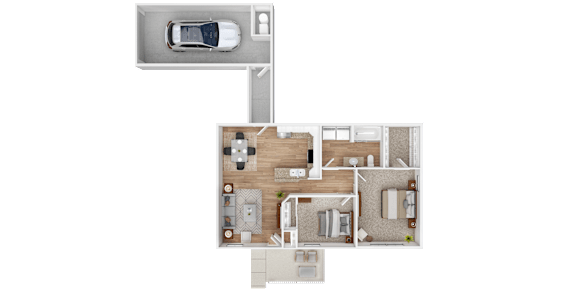 Floor Plan  A floor plan of a house with a garage and a car.