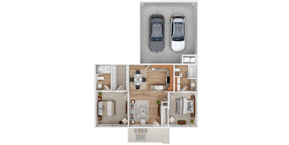 Floor Plan  A floor plan of a house with two bedrooms, a living room, a kitchen, and a bathroom.