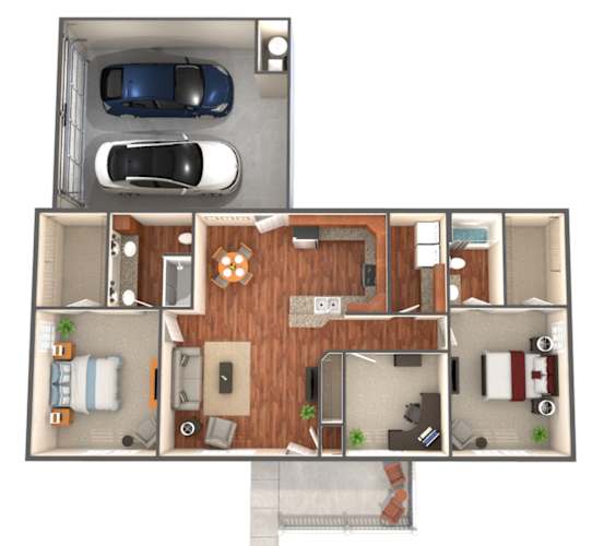 Floor Plan  Shawnee Lakes Apartments three bedroom floor plan