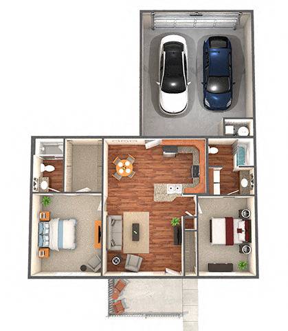 Floor Plan  A floor plan of a house with a garage for two cars.