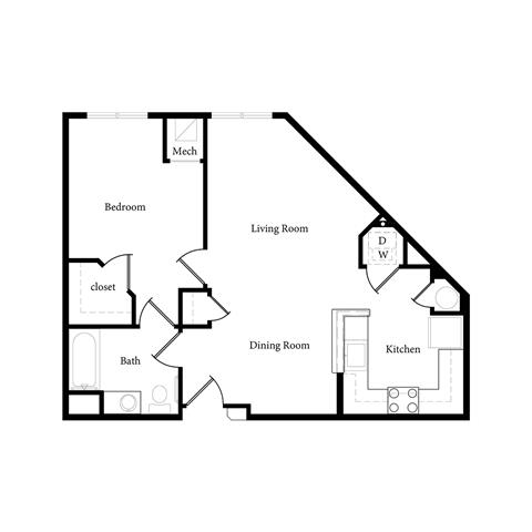 Floor Plan  1 Bed 1 Bath 691