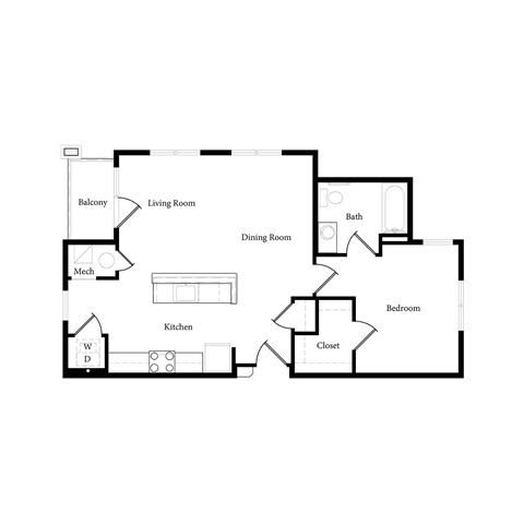 Floor Plan  1 Bed 1 Bath  Balcony