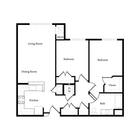 Floor Plan  2 Bed 1 Bath