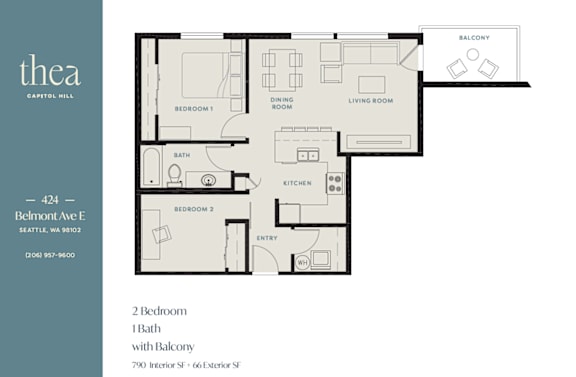 Floor Plan  a floor plan of a 1 bedroom unit with a bathroom and a balcony