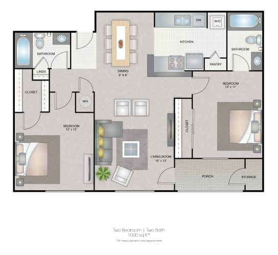 Floor Plan  Park Avenue Apartments Tampa Florida Two Bedroom Two Bathroom Floorplan