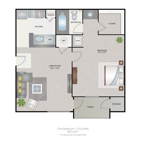 Floor Plan  Park Avenue Apartments Tampa Florida One Bedroom 650sf