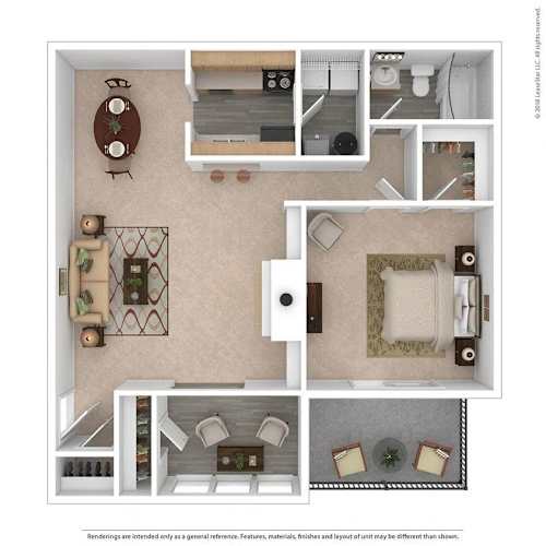Floor Plan  a stylized floor plan is shown with a bedroom and living room