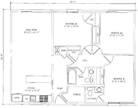 Floor Plan  3Bed 2Bath Floor Plan at Cleary Pointe Apartments, Metairie