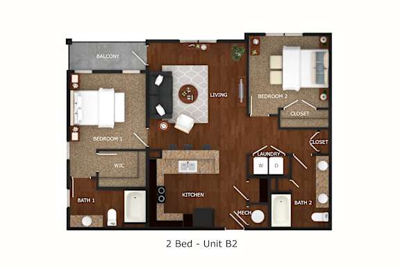 Floor Plan  A floor plan of a 2 Bedroom apartment named Unit B2.