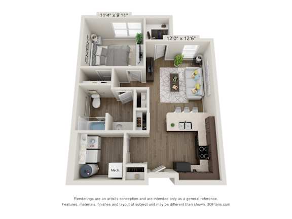 Floor Plan  A 3D floor plan of a 114 x 911 room layout.