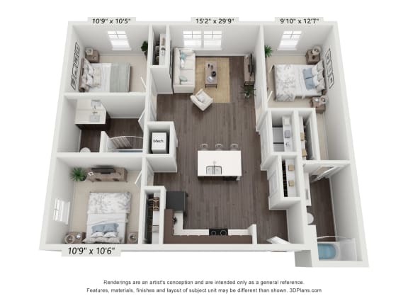 Floor Plan  a 3d floor plan of a 1 bedroom995 sq ft