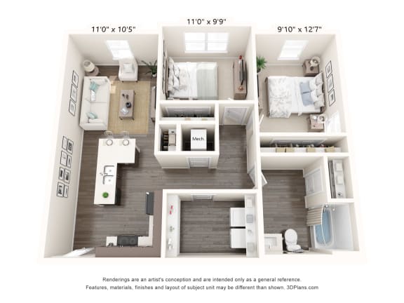 Floor Plan  a 3d floor plan with a bedroom and a living room