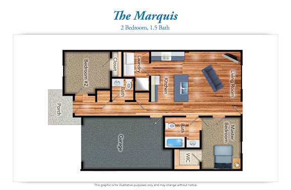 Floor Plan  A floor plan of a two bedroom apartment with a garage.