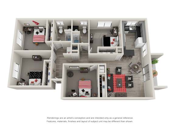 Floor Plan  a stylized 3d floor plan of a house with a bedroom and living room