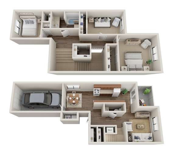 Floor Plan  a floor plan of a three bedroom townhome in Olympia, WA.