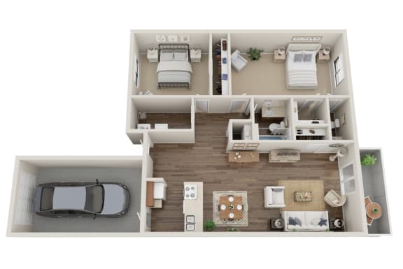 Floor Plan  A floor plan of a two bedroom townhome with virtual staging in Olympia, WA.