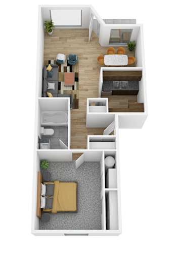 Floor Plan  A floor plan for a one bedroom apartment at The Trail, Snohomish