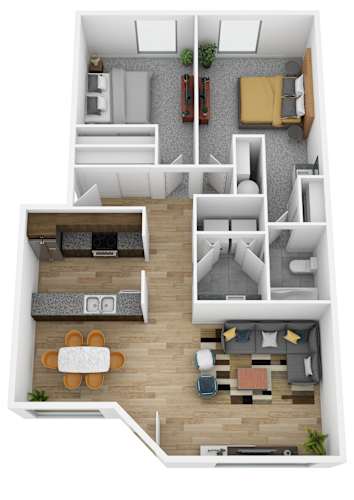 Floor Plan  A floor plan for a two bedroom apartment at The Trail, Washington