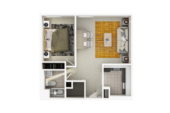 Floor Plan  a floor plan of a bedroom with a bathroom and a living room