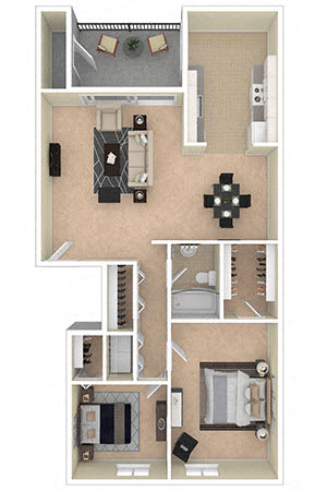 Floor Plan  Ashley Apartments 1 Bedroom 2A/B floor plan