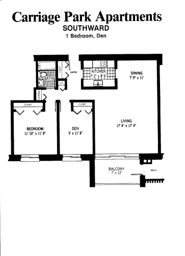 Floor Plan  Carriage Park 2 Bedroom & 1 Bath Highrise