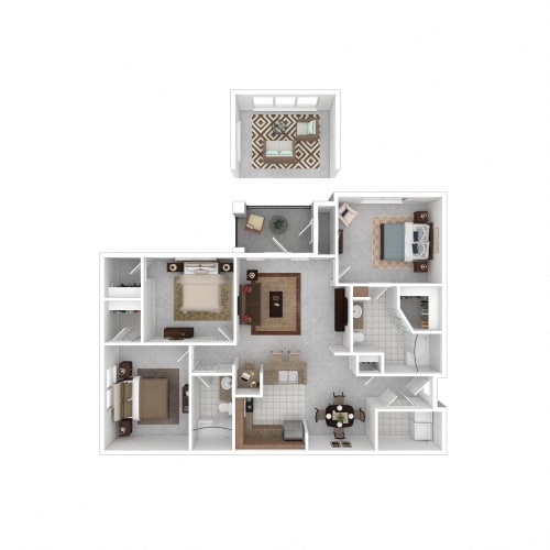 Floor Plan  a 3d floor plan of a house with different floors and furniture