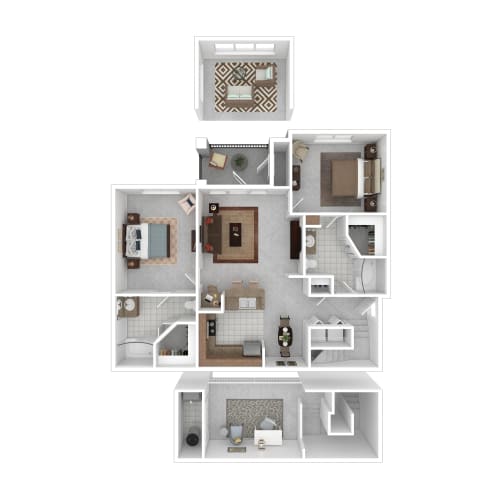 Floor Plan  a 3d floor plan of a house with bedrooms and a living room