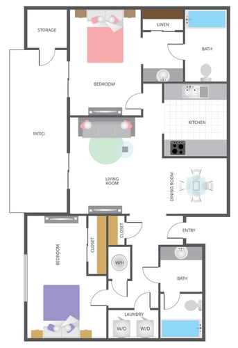 Floor Plan  2 Bedroom & 2 Bathroom Apartment Floor Plan At Vista Promenade Luxury Apartment Homes in Temecula, CA