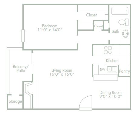 Floor Plan  a floor plan of a small apartment with a bedroom and a living room