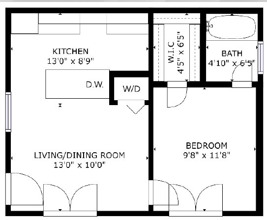 Floor Plan  1 bed 1 bath floor plan N at The Eastern Apartments, Texas, 75204